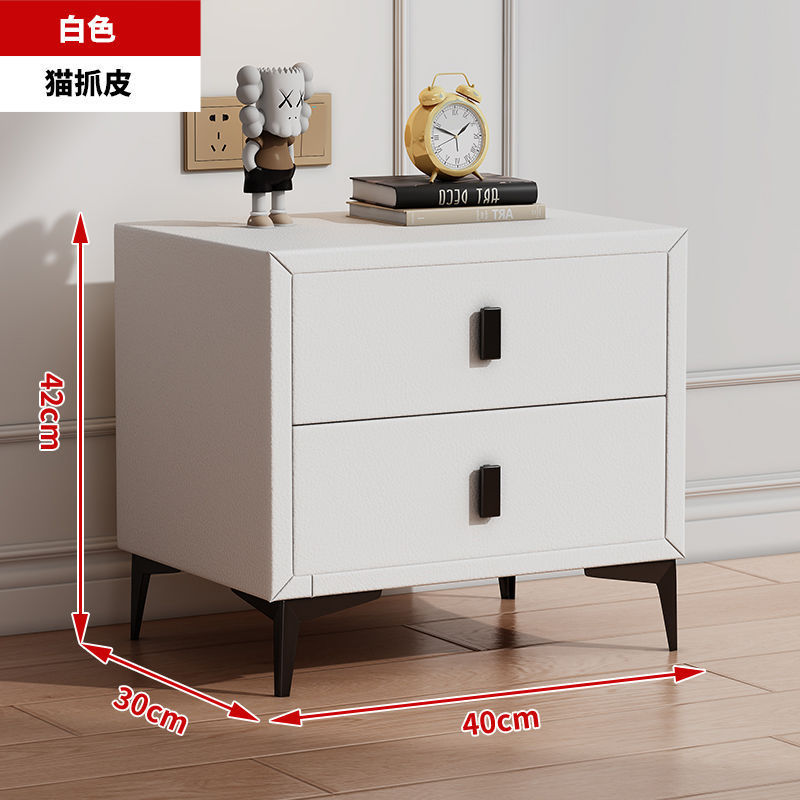 Mesa de cama de lujo ligera cuero moderno de madera maciza almacenamiento de dormitorio simple pequeño gabinete de cama almacenamiento de tablero de roca doméstico