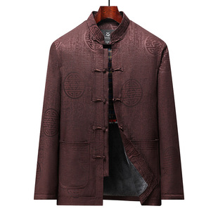 Middle-aged and elderly Tang suit autumn and winter fleece-lined thickened cotton-padded coat men's Chinese style retro men's cotton-padded coat