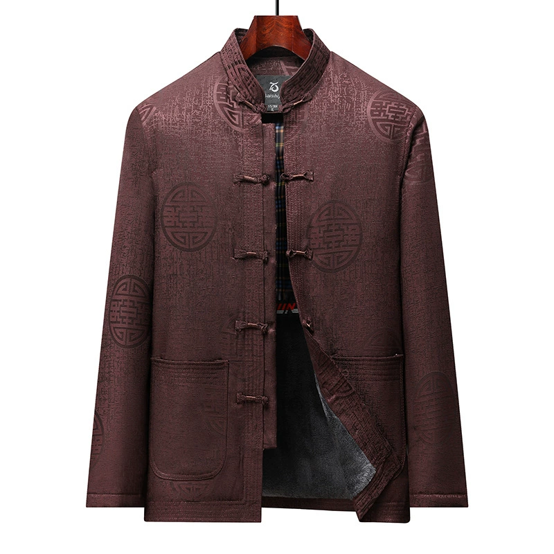 Костюм Тан для среднего и пожилого возраста, осенне-зимняя утепленная хлопковая куртка на флисовой подкладке, мужское хлопковое пальто в китайском стиле ретро