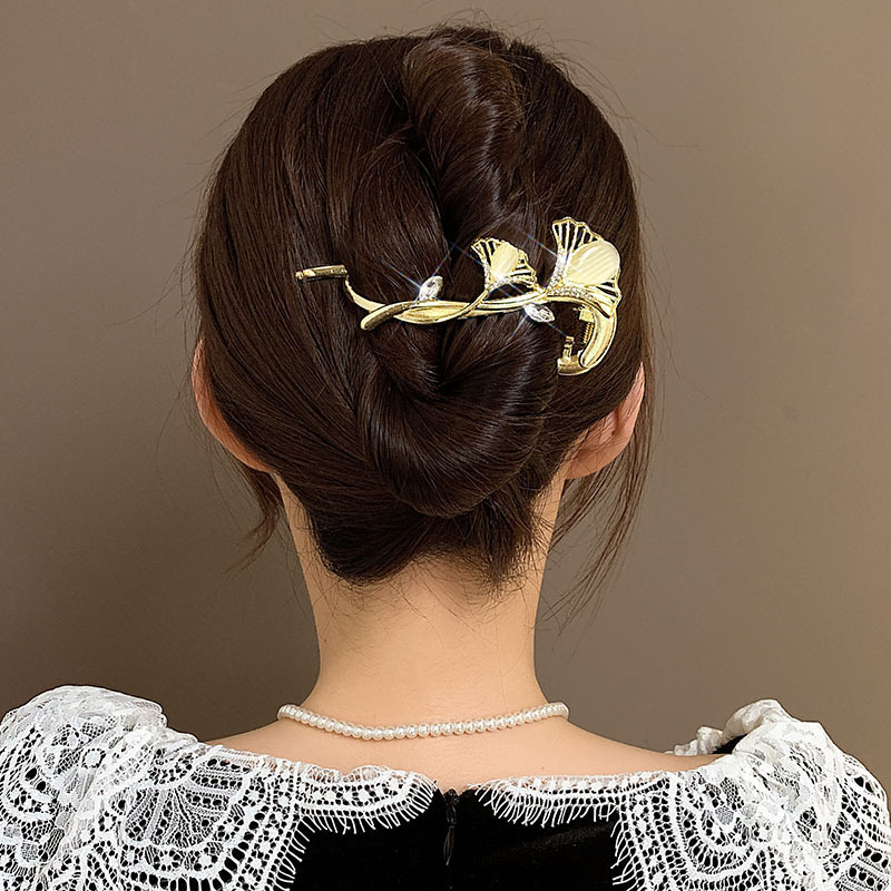高級イチョウの葉のヘアピン、軽くて豪華なキャッツアイのヘアアクセサリー、女性の後頭部のヘアピン、カエルのバックル、ツイストクリップ、ワンラインクリップ|undefined