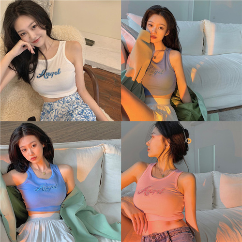 Designed thread outer short top  summer inner sleeveless Korean style camisole sexy vest for women ins