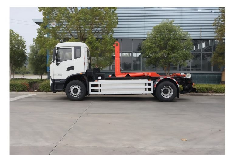 Blue license plate Dongfeng pure electric hook-lift garbage truck, detachable cargo box garbage truck, 2-8 cubic meters box capacity