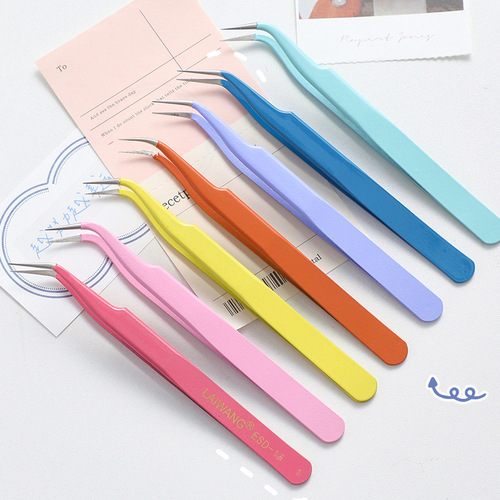 Stainless Steel Tweezers Candy Color Series Macaron Color Handbook Stickers Tools and Accessories 14 Styles