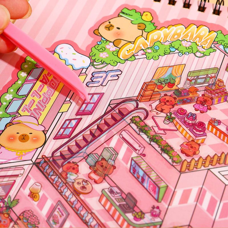 新款微缩造景合集本3D立体视觉微缩小屋创意卡皮巴拉小贴画手账本|undefined