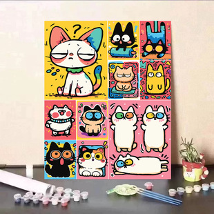 New DIY Digital Oil Painting Dopamine Hand-Painted Cartoon Acrylic Paint Stress Relief Healing Birthday Gift Wall Art