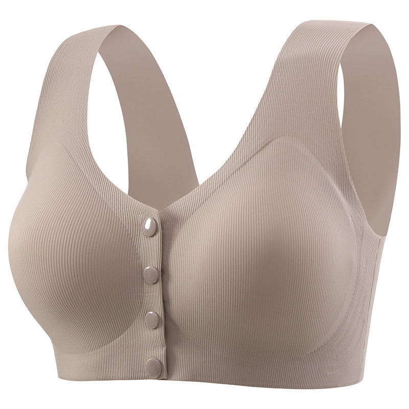 Ice Silk Seamless Fixed Cup Front Buckle Mother's Underwear Women's High-Elastic Wire-Free Vest-Style Large Size Bra
