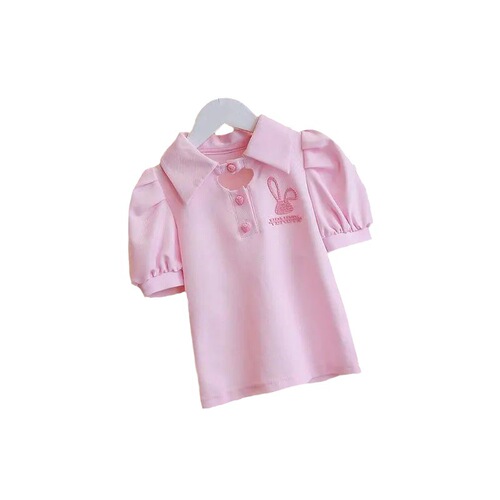 Girls' Summer T-shirt 2024 New Children's Short-sleeve Top Summer Girl Bubble Sleeve Polo Shirt Stylish Children's Clothing