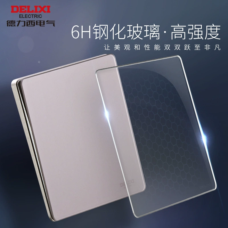 Панель выключателя-розетки Deli Steel Glass Mirror, серия D898, 86 мм ультратонкая, пятипостовая, коричневый
