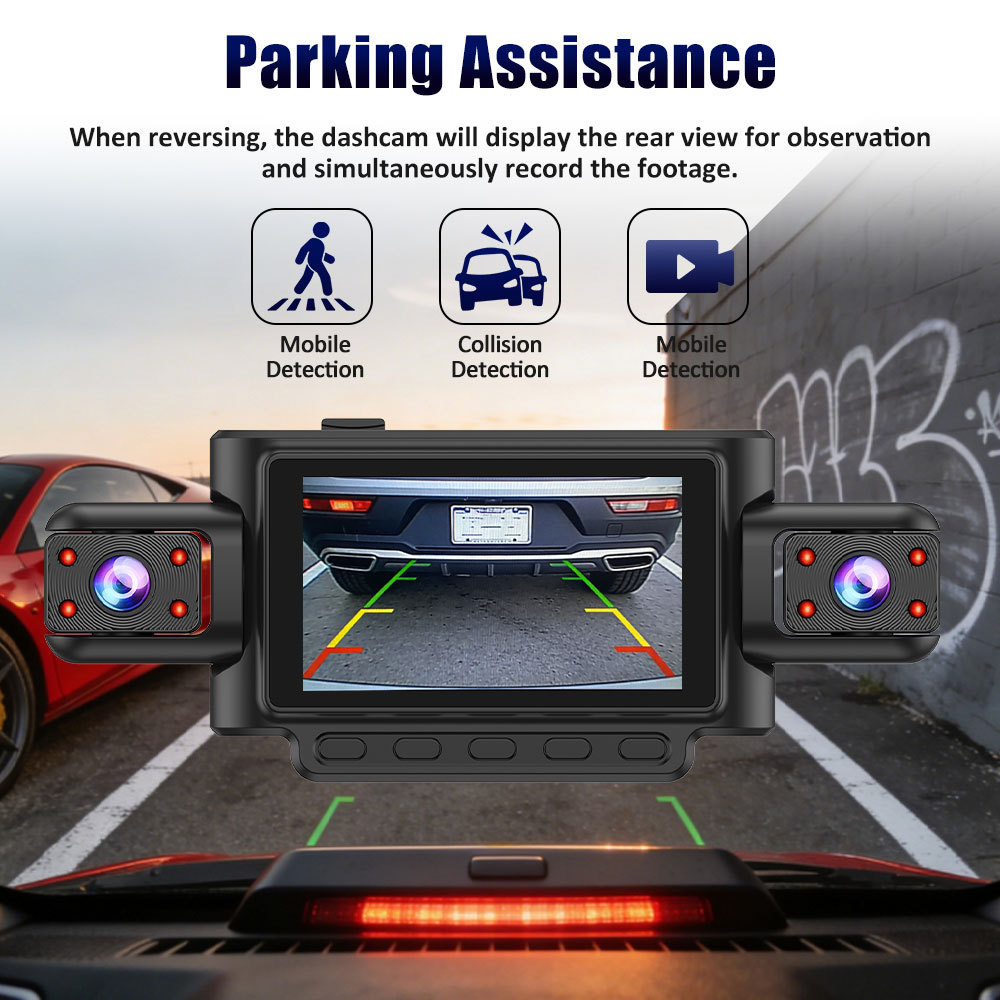Cross-Border Hot-Selling 1080P High-Definition Dash Cam with Four Lenses, Wifi, 3inch Screens for Simultaneous Recording and Display of Reversing Images