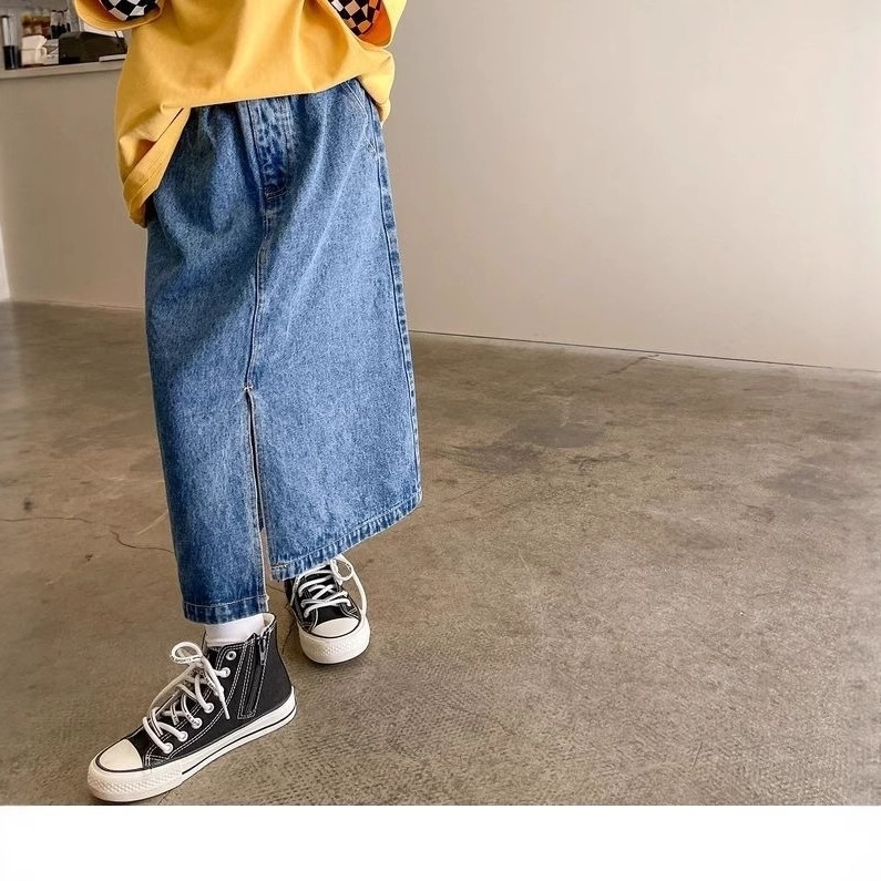 Faldas para niños Nuevos productos Faldas para niñas Ropa para niños Faldas de mezclilla de media longitud para niños Faldas largas para niños grandes por encima de la rodilla image 2