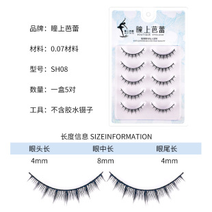 Black Stem Hard Stem False Eyelashes for Double Eyelids, One-Piece False Eyelashes, Five Pairs Set, Tapered False Eyelashes for the Outer Corner of the Eye