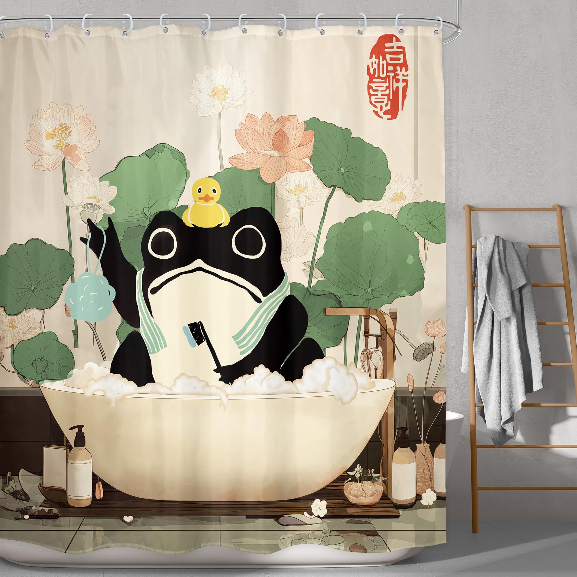 Cross-Border Shower Curtain Fun Frog Cute Animal Shower Curtain Digital Printing Bathroom Toilet Waterproof and Mildew-Proof Partition Curtain
