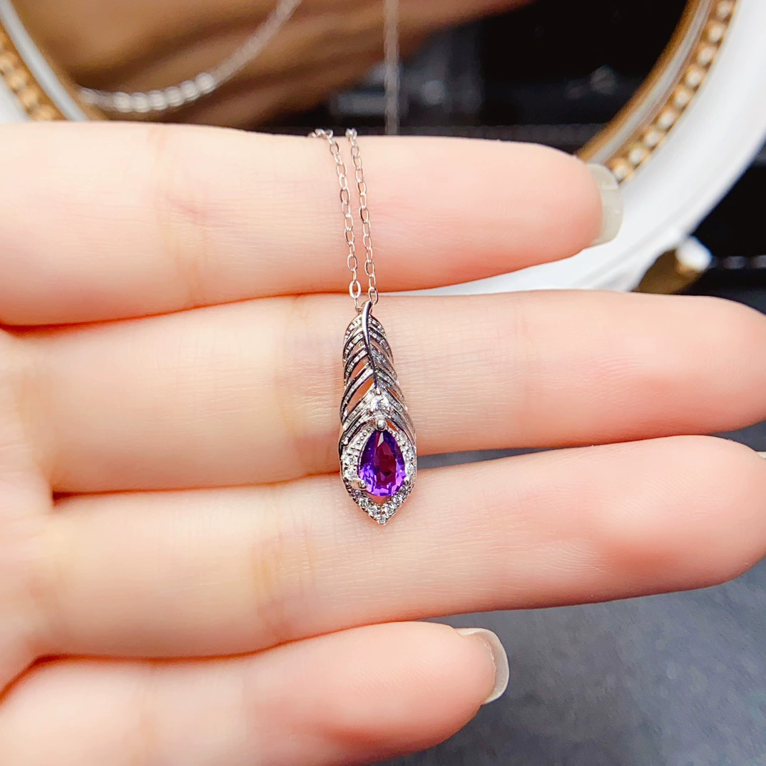 Новый кулон из натурального аметиста S925, серебро, инкрустированный основной камень 4*6 мм, универсальные популярные модные женские украшения оптом