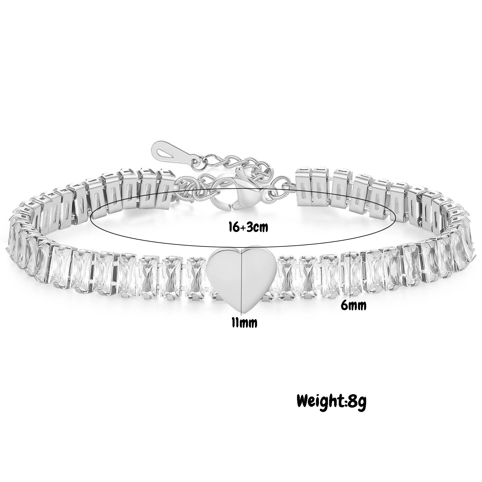 11g Weight Simple Style Shiny Heart Shape Titanium Steel Bracelets In Bulk