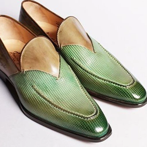 F102268 Green Checkered Gradient Slip-On Men's Dress Shoes, Business Casual, Sizes 38-48