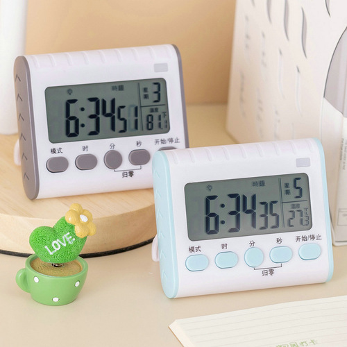Charge clock calendar timer countdown kitchen timer silent flashing thermometer learning