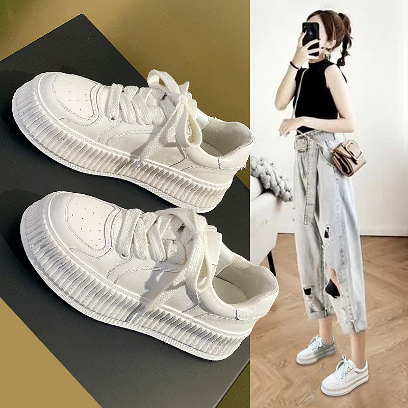 Thick-Soled White Sneakers for Women, 2025 Spring New Style, Casual Versatile Breathable Sports Sneakers, Height-Increasing Shoes, Biscuit Shoes