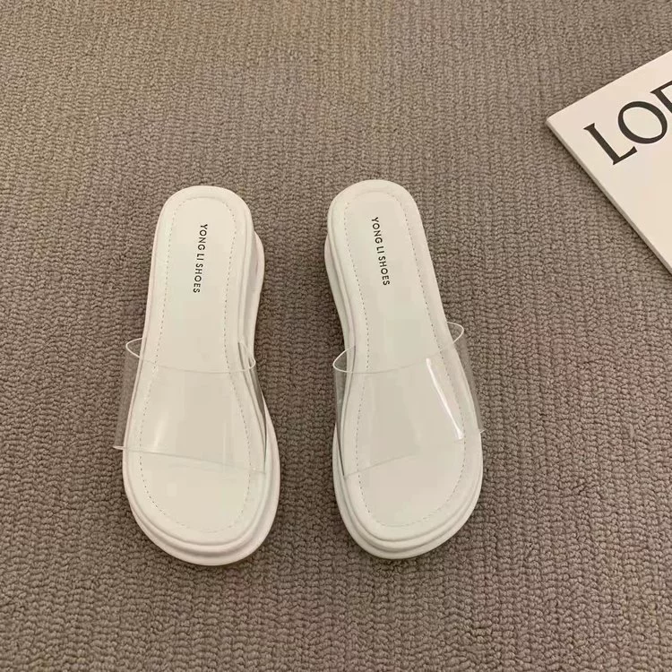 2023 летние новые сетчатые красные модные тапочки на толстой подошве, сандалии с одним словом, женские тапочки из ПВХ на танкетке 6 см оптом