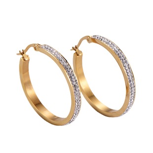 AML Golden Round Earrings Sticky Diamond Women's European and American Cross-border Export Primary Source Simple Jewelry Electroplating Jewelry