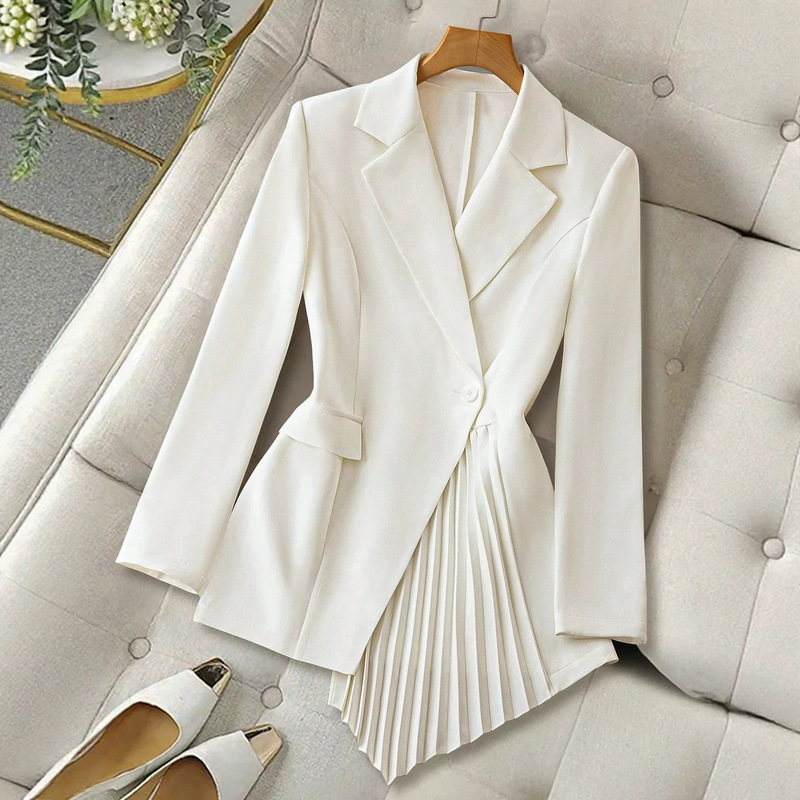 2026 New Cross-Border White Blazer for Women, Asymmetrical Pleated Waist-Cinching Single-Button Elegant Commuter Blazer 2026 New Cross-Border White Blazer for Women, Asymmetrical Pleated Waist-Cinching Single-Button Elegant Commuter Blazer