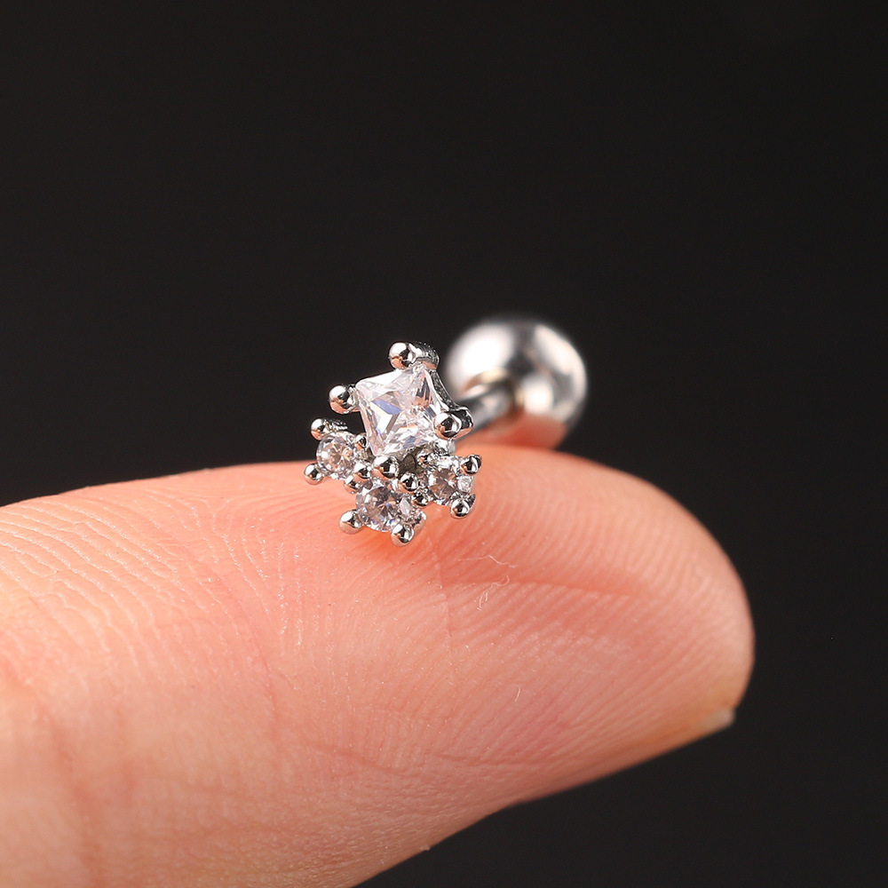 Fashion Pentagram Heart Shape Flower Copper Plating Inlay Zircon Ear Studs 1 Piece