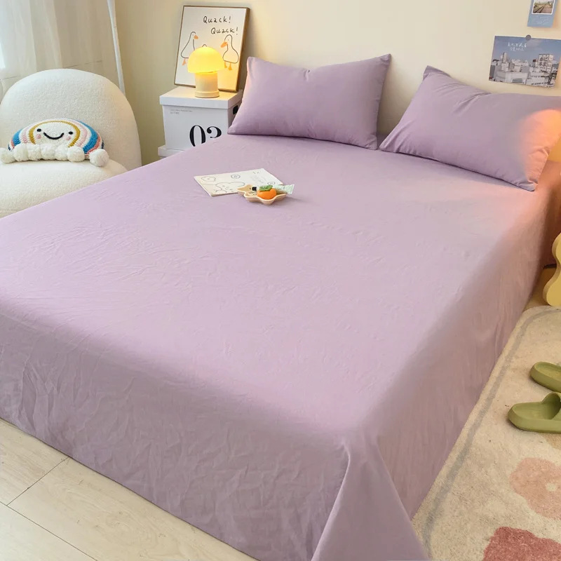 Ins-style bed sheet single piece summer solid color student dormitory double non-100% cotton pure cotton sheet set with washable cotton three-piece set