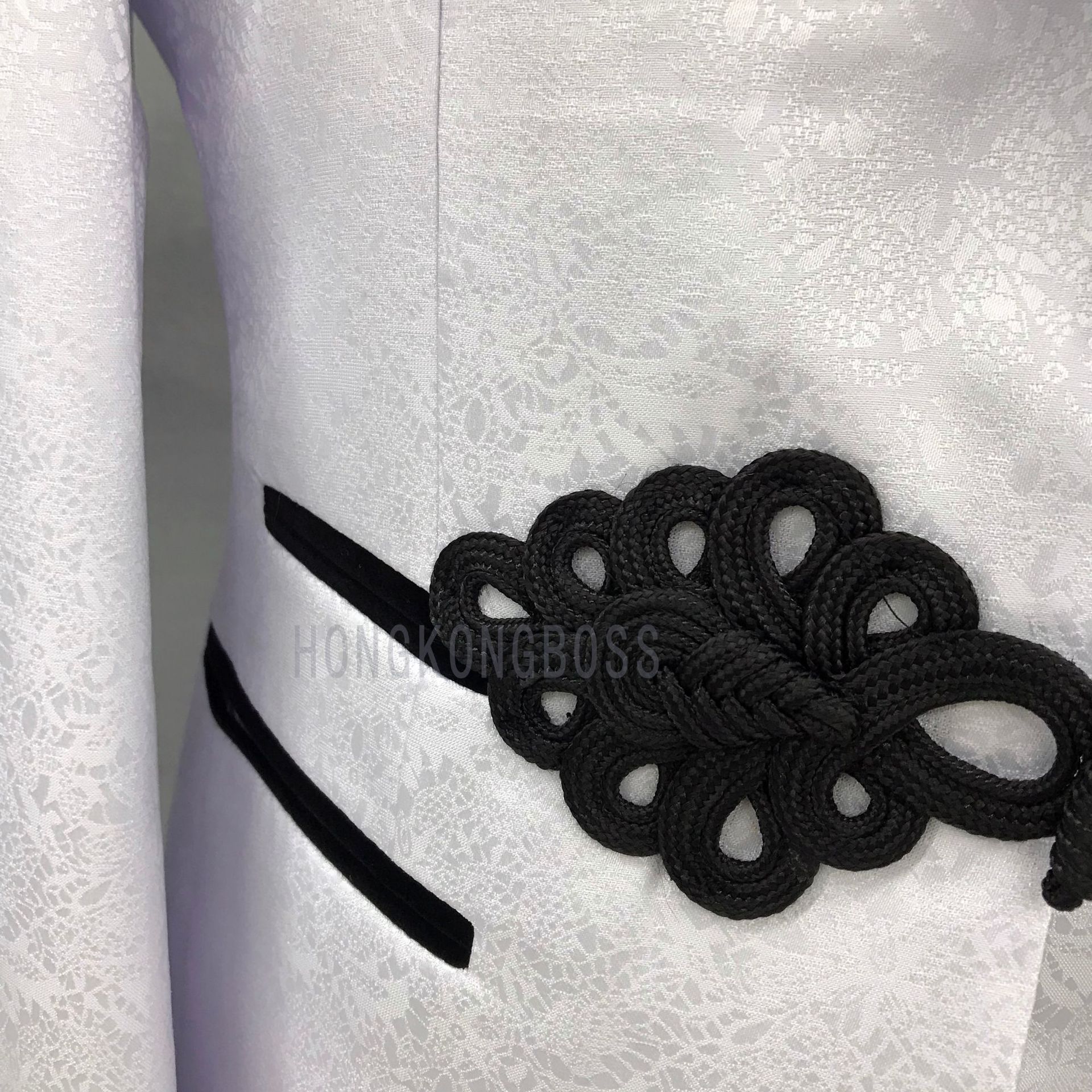 Men's Slim Fit Korean Style Wedding Suit Groom's Business Casual Formal British Style with Chinese Knot Design_viptrois.com