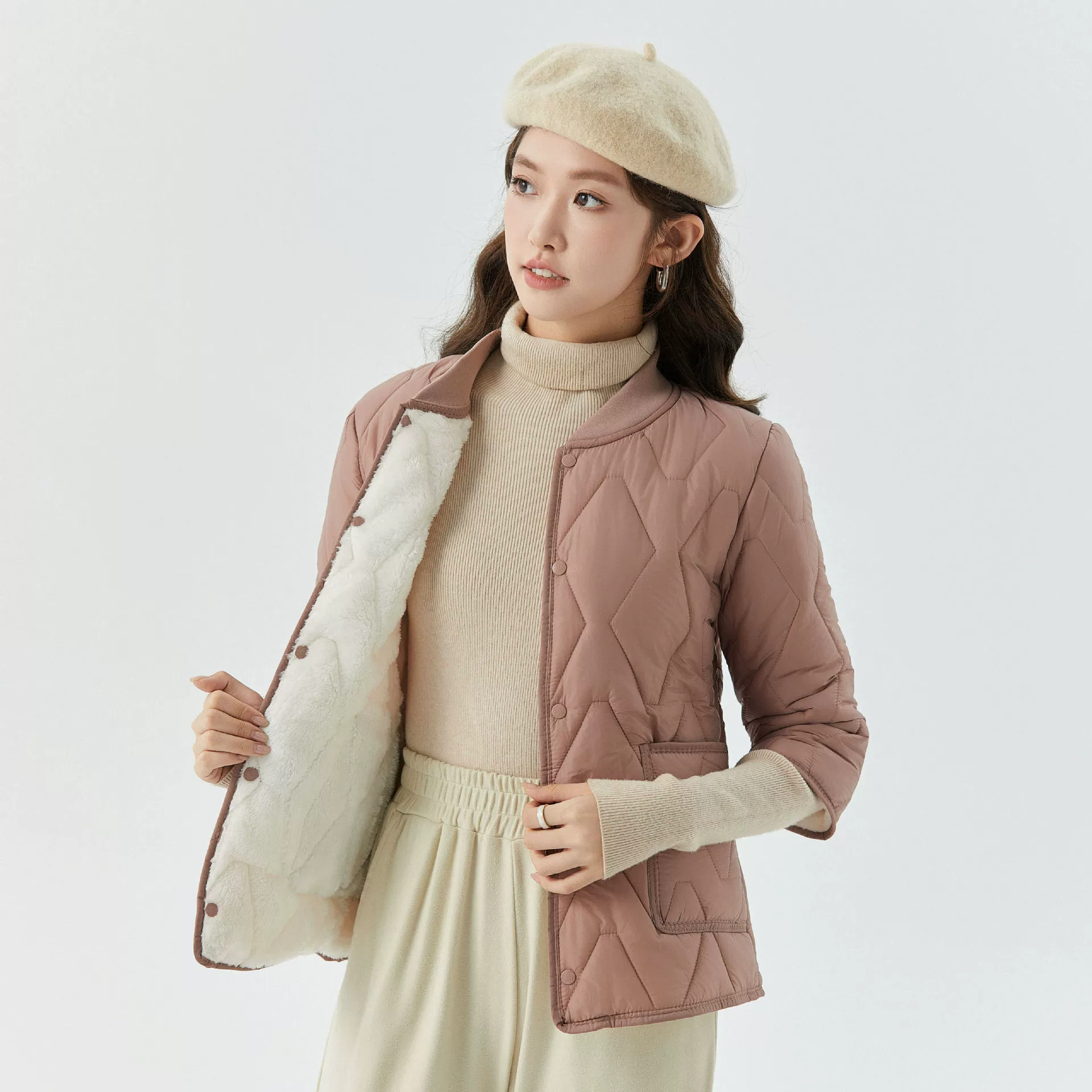 Леди тонкий и теплый семь очков с короткими рукавами