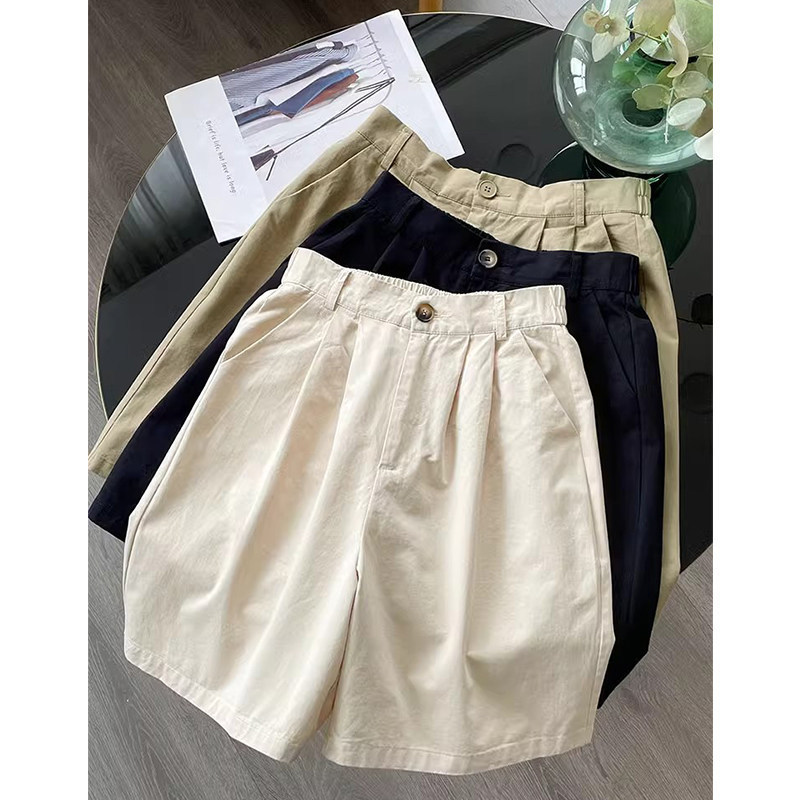 Cotton Work Shorts for Women, Summer Thin Style, Plus Size, Slimming, Loose Fit, Casual, Petite, Wide-Leg, Knee-Length Shorts