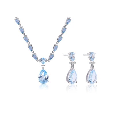 小清新ins风天然天空蓝托帕石吊坠925纯银项链耳环首饰套装高质量