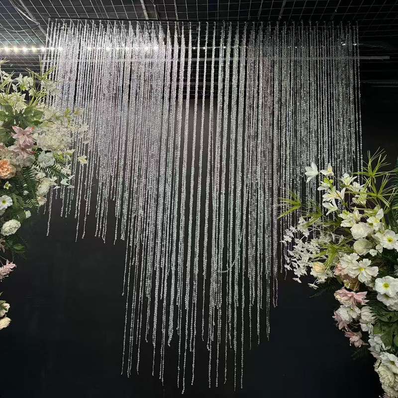 Wedding props acrylic bead chain stage crystal backdrop screen wedding hall trapezoidal ceiling decorative bead curtain
