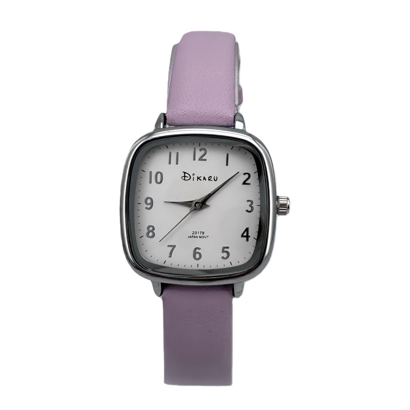 Korean Style College Wind Leather Strap Watch Women's Small Square Candy Exam High School Middle School Student Versatile High-Value Quartz Watch
