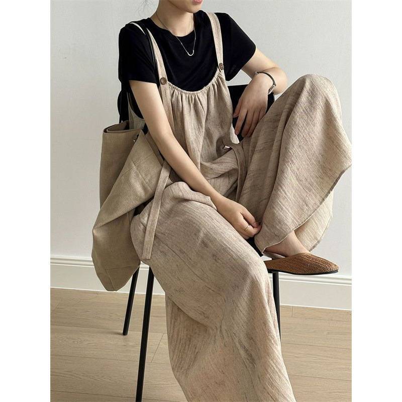 Lazy Relaxation Relaxed Strappy Pants Women's Cool Salt Style Spring Sunrise Style Straight Leg Wide Leg Big Leg Jumpsuit Lazy Relaxation Relaxed Strappy Pants Women's Cool Salt Style Spring Sunrise Style Straight Leg Wide Leg Big Leg Jumpsuit