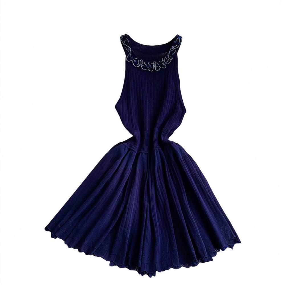 Elegant Sequined Halter Neck Dress For Women Slimming Flattering Summer Style Puffy Knitted Mini Skirt High End_ecoleips.com
