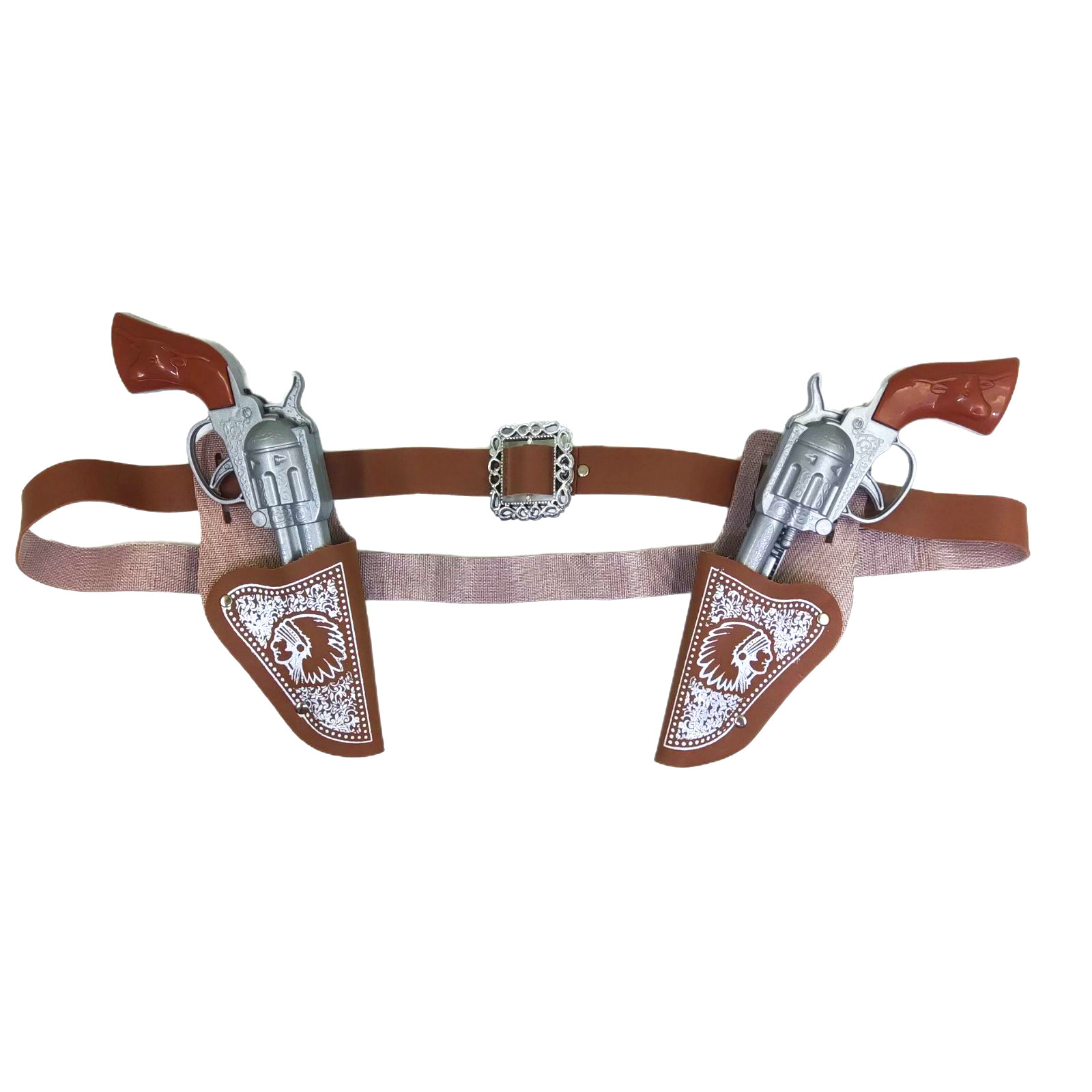 Pistola de juguete de rol para niños lanza doble vaquero, cinturón, insignia, pistola de vaquero