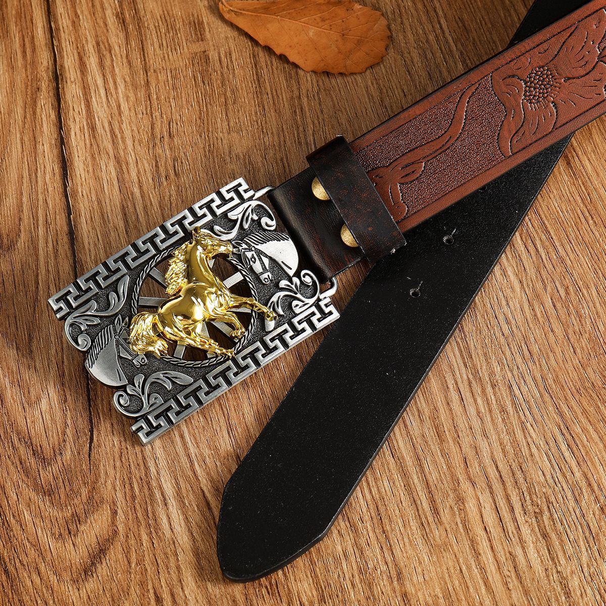 2023 New Hot Selling Belt Creative Trend Retro Alloy Large Plate Buckle Embossed Men's Belt Ox Head Ethnic Style Belt_voghion.com