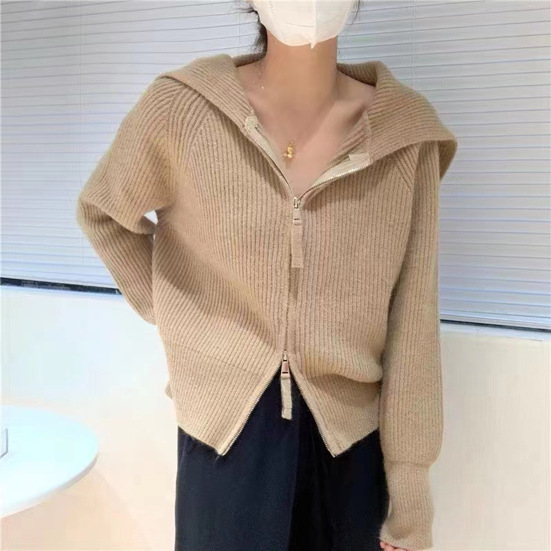 デザイン感のあるジッパーのカーディガンのセーターのコートの女性の秋冬の優しい風のニットのchiの外は底のシャツの上着を着ます。|undefined
