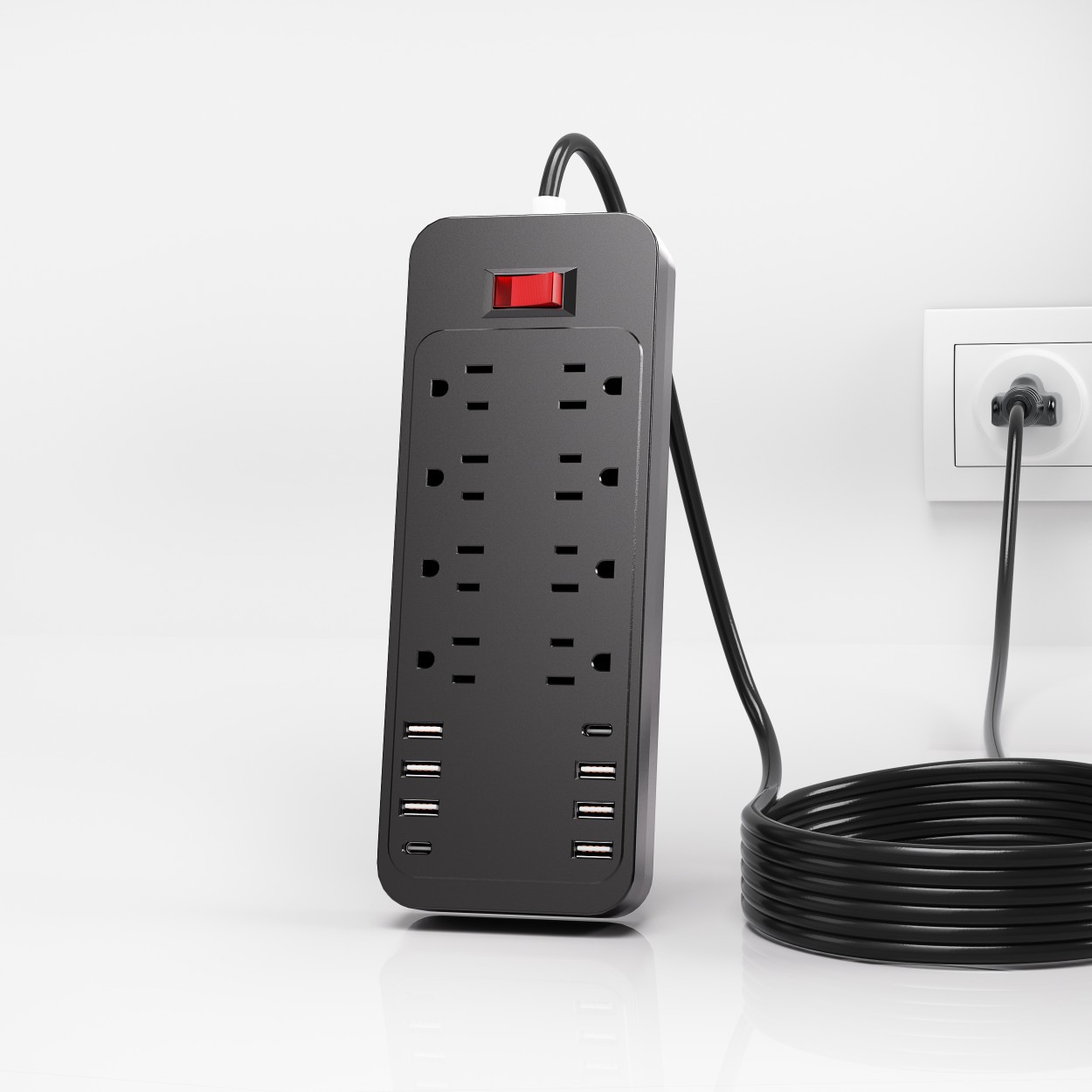 El nuevo enchufe de cableado USB doméstico transfronterizo estándar de EE. UU. Con sobretensión de 8 posiciones, enchufe estándar de EE. UU. Con enchufe de regleta de sobrecarga
