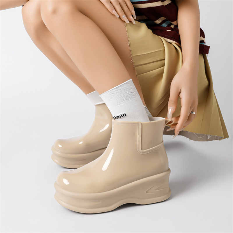 Cross-Border Rain Boots for Women, Adult Wear-Resistant Waterproof Shoes, Outer Rain Boots, Thick Soles, Inner Heightening Short Water Boots, Kitchen Rubber Shoes