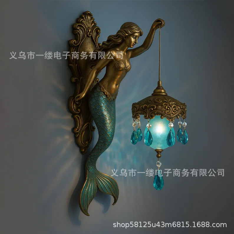 跨境新品Mermaid Wall Lamp创意航海波希米亚海洋美人鱼艺术|undefined