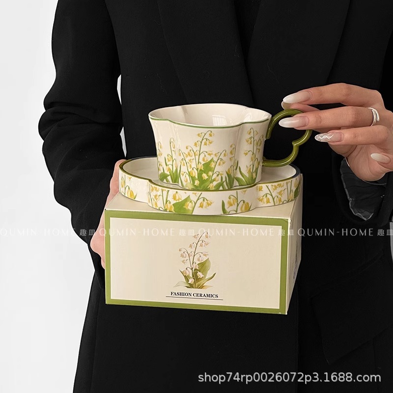 Ins風四葉草コーヒーカップセット高颜値午後ティーカップラテカップ洗練されたお土産|undefined