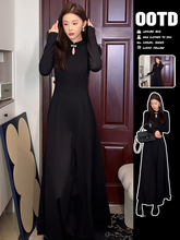国风黑色连衣裙子新中式女早秋季2025新款初秋穿搭长裙旗袍时尚感