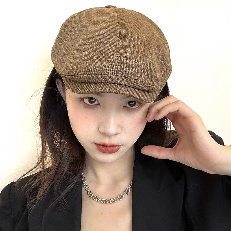博主の同タイプの前進帽子の女性夏綿麻の通気性の復古ins韓国版英倫ベレー帽は反対にアヒルの舌の帽子の男をかぶせます。|undefined