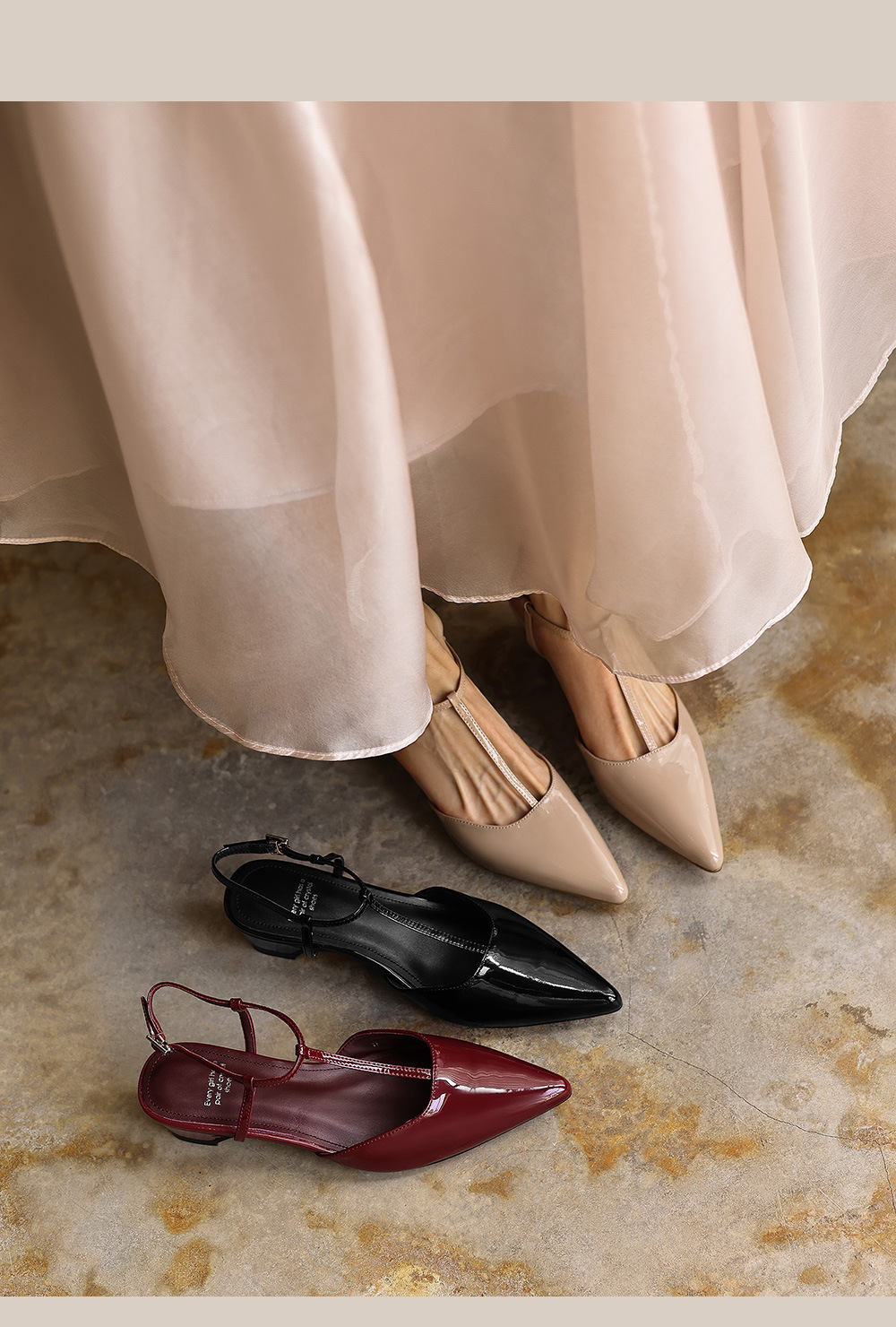 Sandal nữ mũi nhọn da bò sơn mài quai T khóa, gót 4.5 cm, phong cách Hàn Quốc — đen chi tiết 2