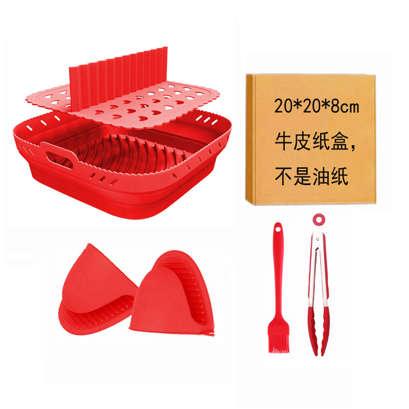 Almohadilla para olla frita de aire de 8,5 pulgadas bandeja para hornear cuadrada cepillo de aceite juego de clip de comida caja de papel kraft fabricante negro gris