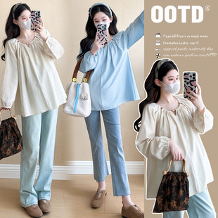 Pregnant Women's Shirt 2024 Autumn New Fashion Korean Long Sleeve Gentle Temperament Age-reducing Loose Doll Shirt Tide