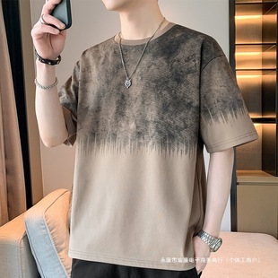 7A Short-Sleeved T-Shirt Men's Summer Thin Trendy Loose Cool Fashion Casual Round Neck Top Chenille