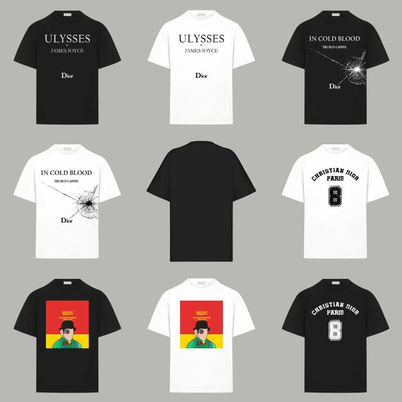 Authentic Cross-Border Pure Cotton Cd Brand Letter Print Short-Sleeve Loose Trendy T-Shirt for Men and Women Cd Brand T-Shirt