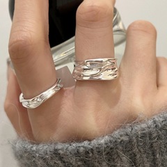 褶皺凹凸紋理戒指女疊戴氣質甜酷嘻哈S925銀開口指環波浪食指戒潮
