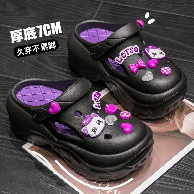 Пещерная обувь женская 2024 новая летняя носить нескользкую толстую подошву сетка красная Ева Баотоу пляжные холодные тапочки оптом